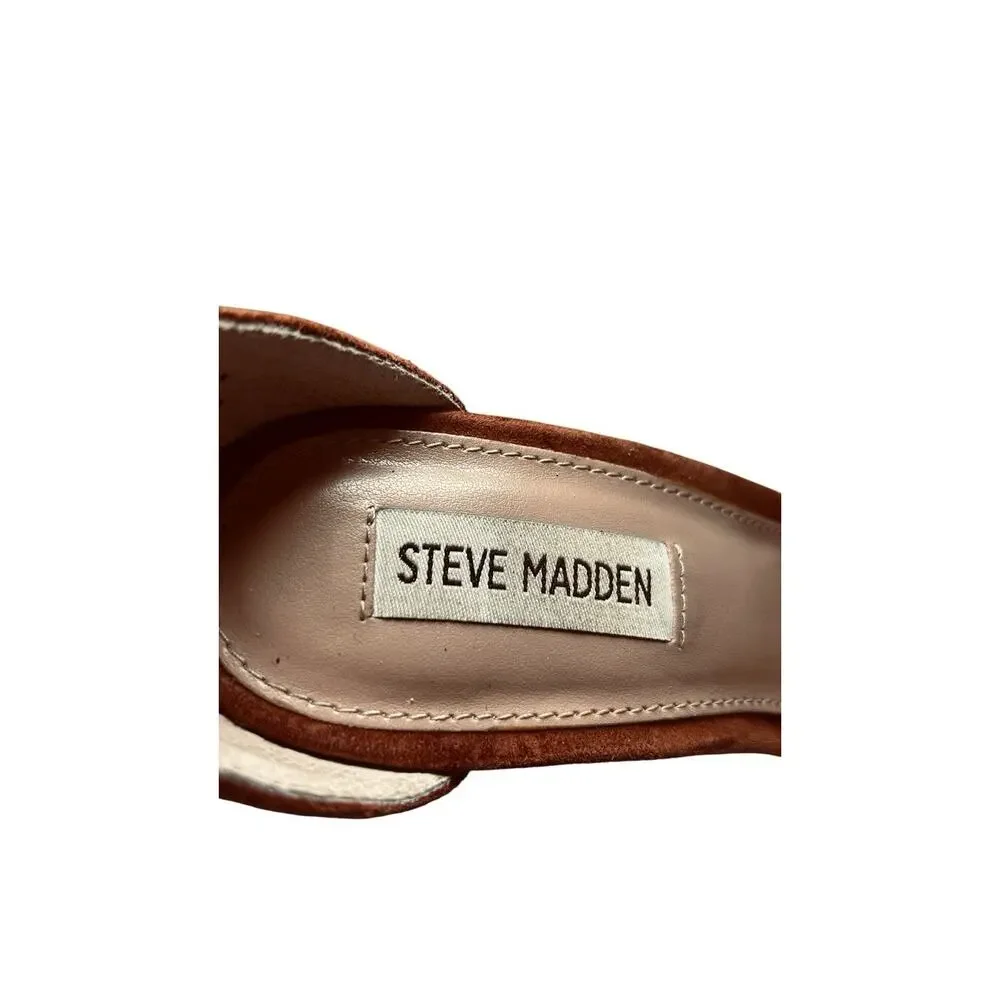 Steve Madden Carrson Chestnut Brown Leather Suede Block Heeled Sandals Size 8
